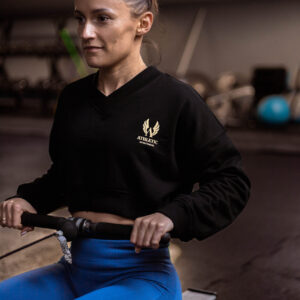 Krótka bluza treningowa BLACK z kołnierzem w serek